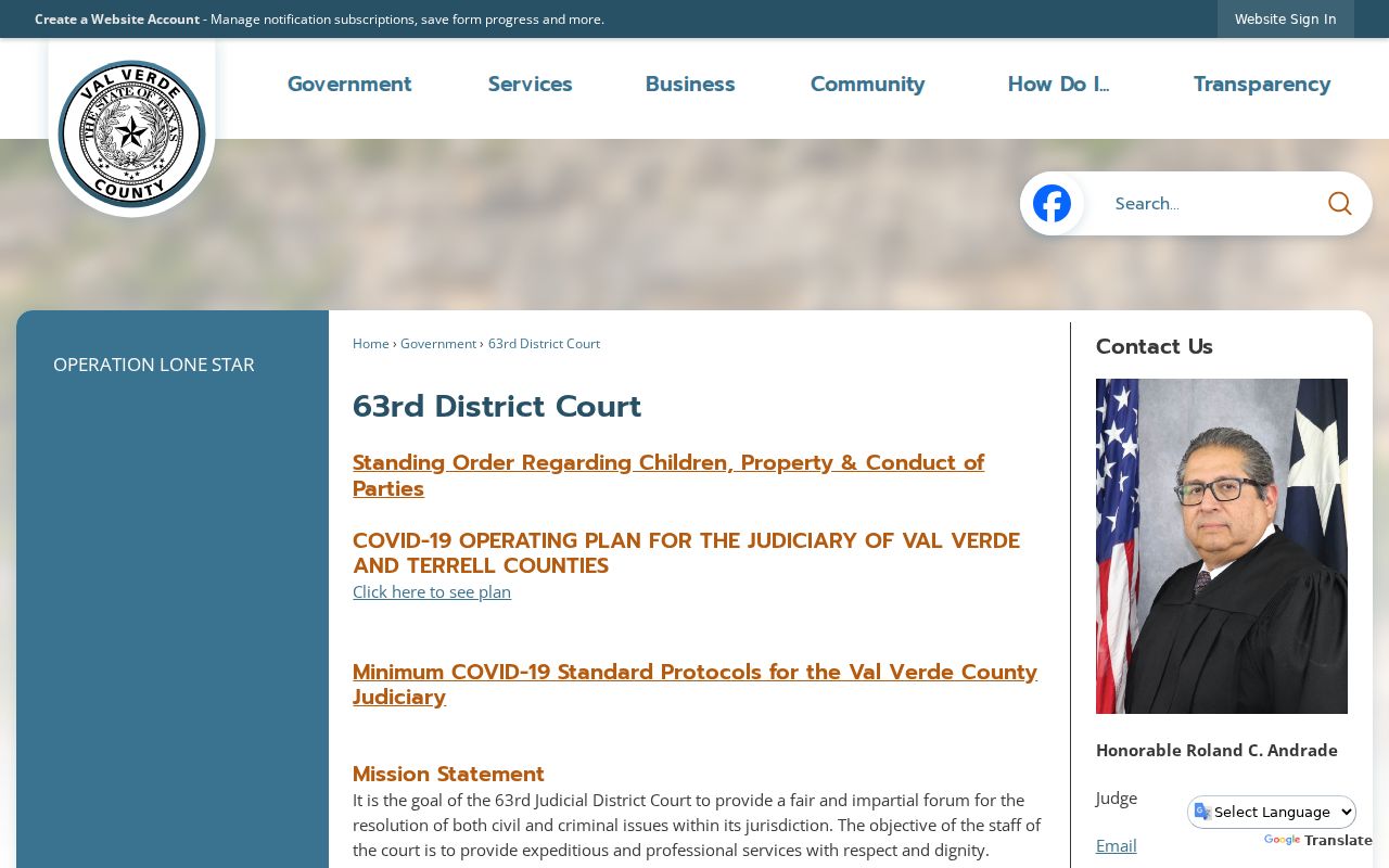 Val Verde County warrant search resource, 63rd District Court contact page