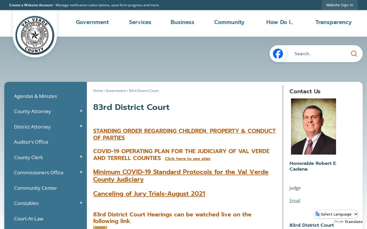 Val Verde County warrant search resource, 83rd District Court contact page