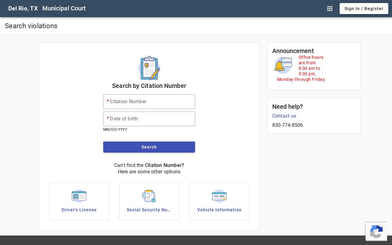 Val Verde County municipal warrant reference, Del Rio citation search options