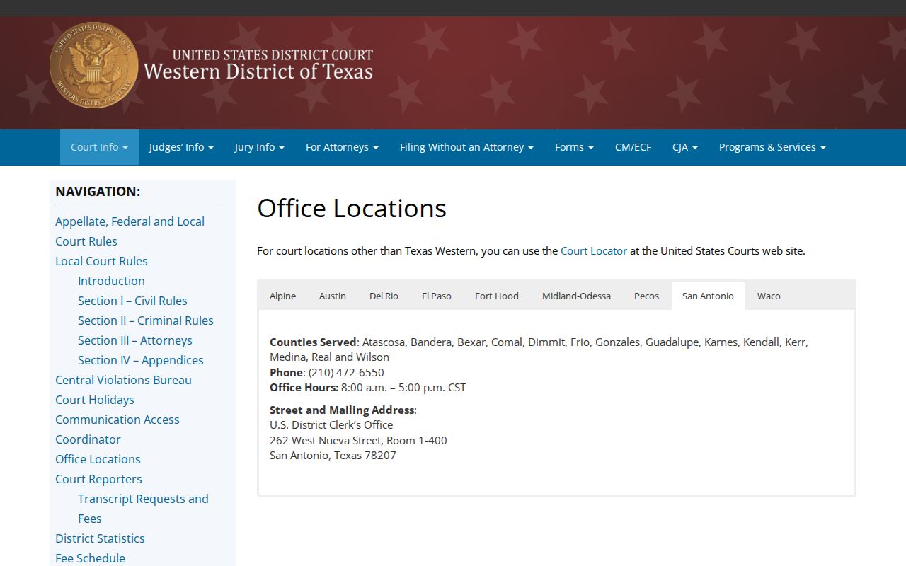 Val Verde County most wanted reference, federal clerk office in Del Rio